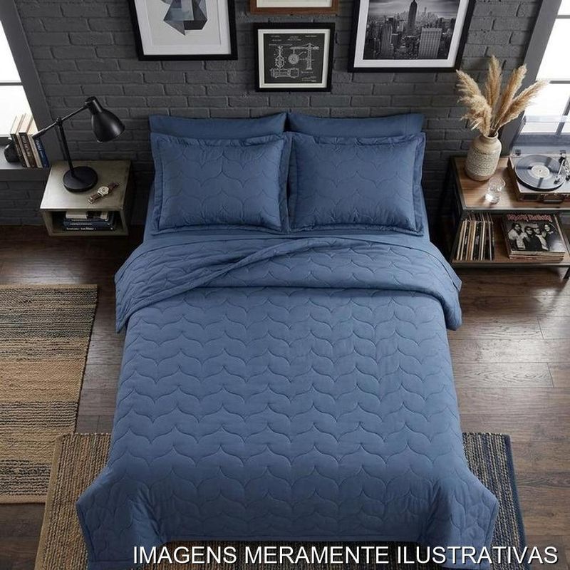 jogo de cama casal 3 peças karsten azul marinho 220x260cm (mp)