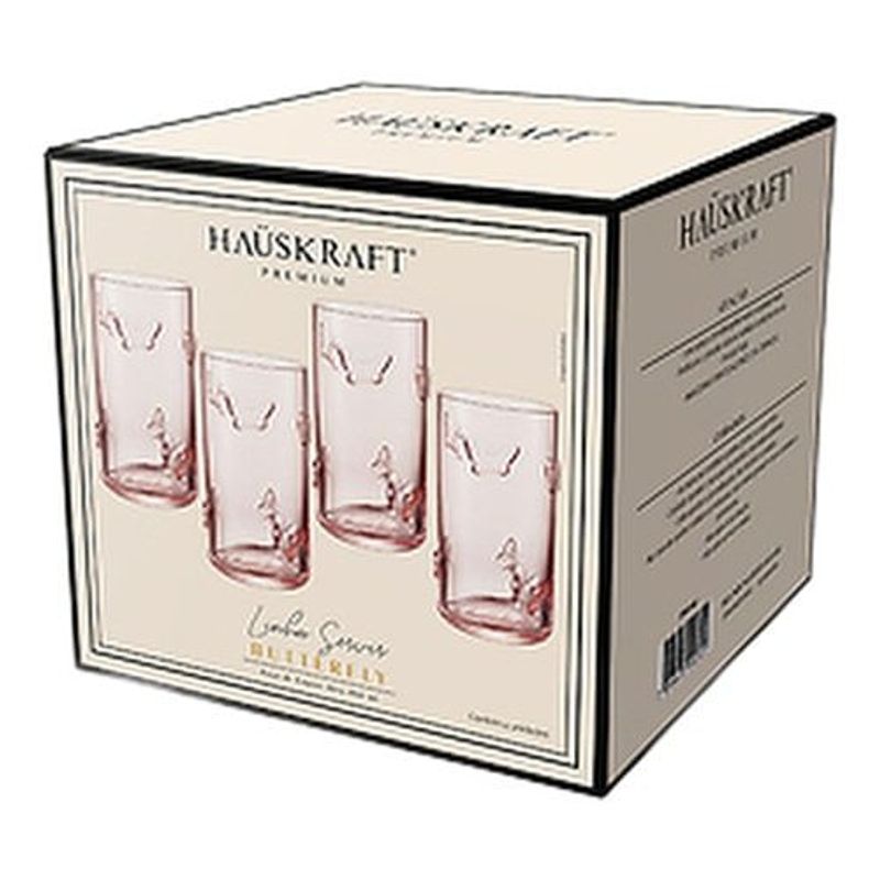 jogo de copo 4 peças hauskraft butterfly rose 460ml