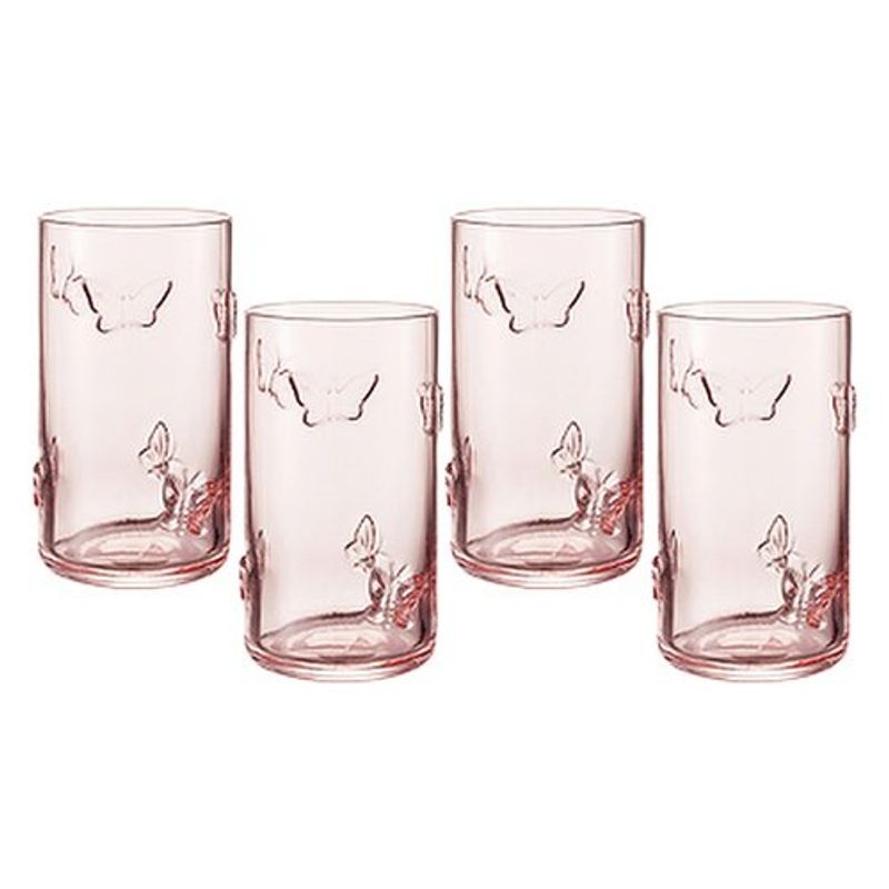 jogo de copo 4 peças hauskraft butterfly rose 460ml