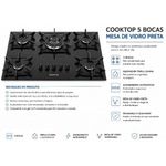 cooktop 5 bocas baumon a gás bivolt preto mcg5bb
