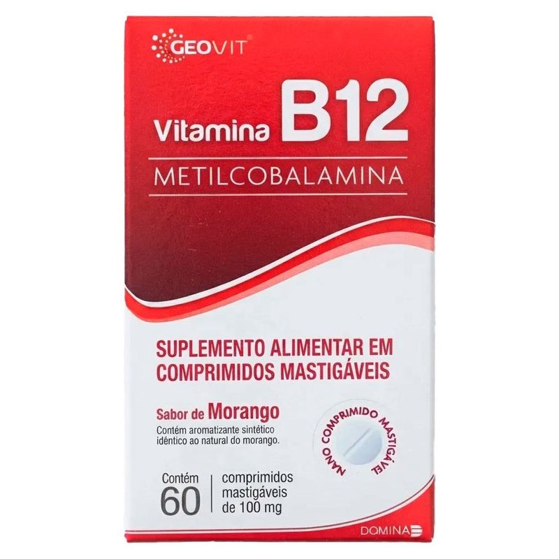 suplemento alimentar vitamina b12 morango 60 comprimidos mastigáveis geovit