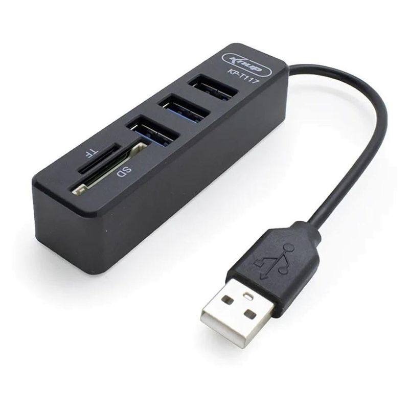hub usb knup 3 portas com leitor de cartão kp-t117 (mp)