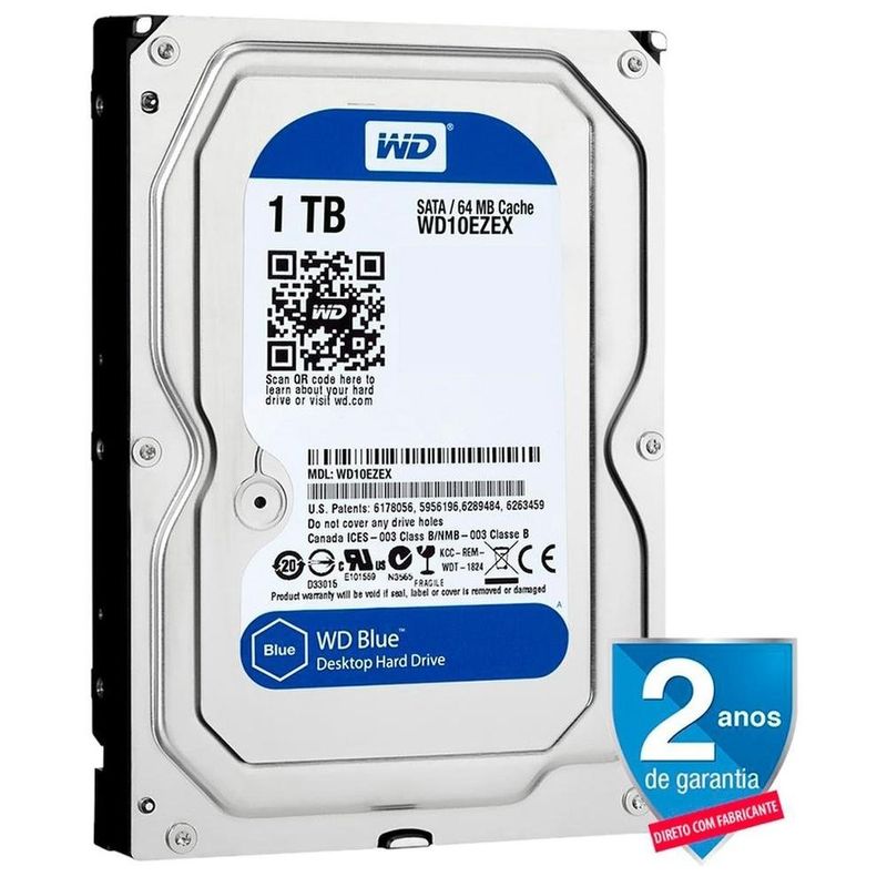 hd western digital 1tb blue 7200rpm sata 64mb 3.5" wd10ezex (mp)
