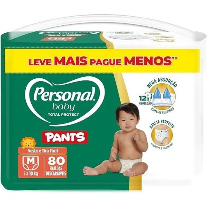 fralda descartável personal baby protect pant tamanho m 80 unidades