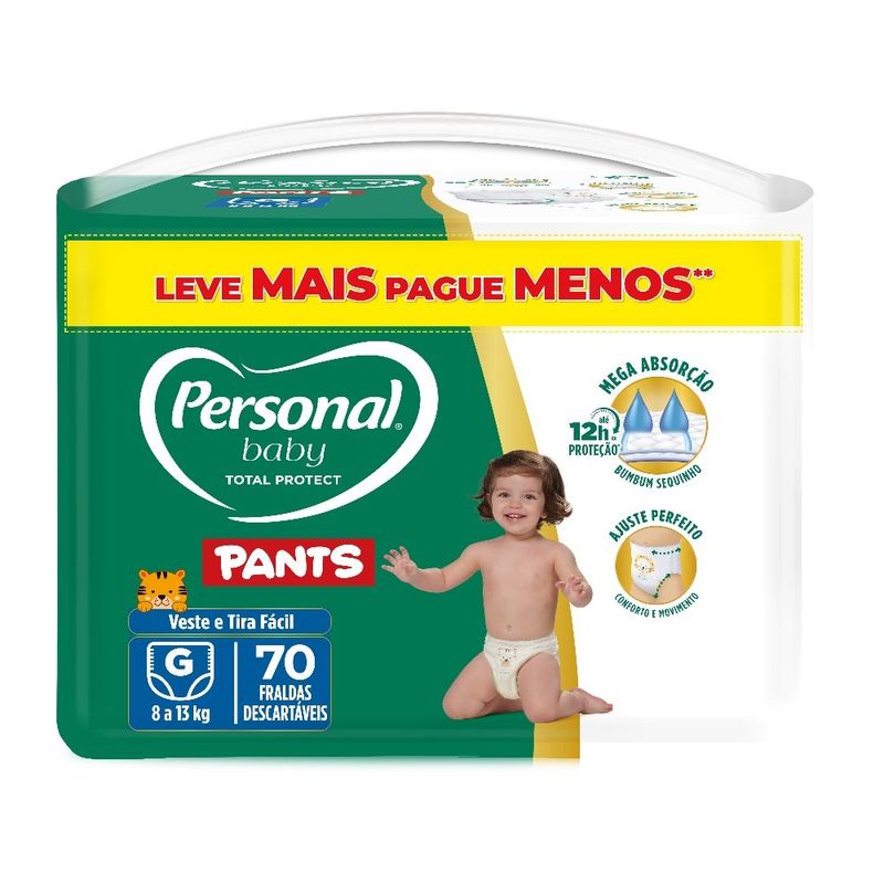 fralda descartável personal baby protect pant tamanho g 70 unidades