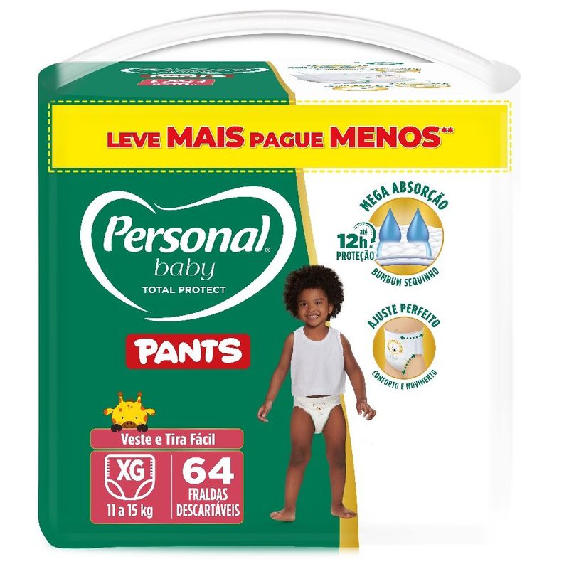 fralda descartável personal baby protect pant tamanho xg 64 unidades