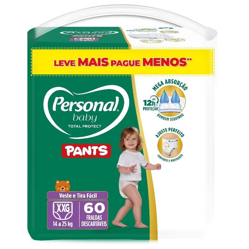 fralda descartável personal baby protect pant tamanho xxg 60 unidades