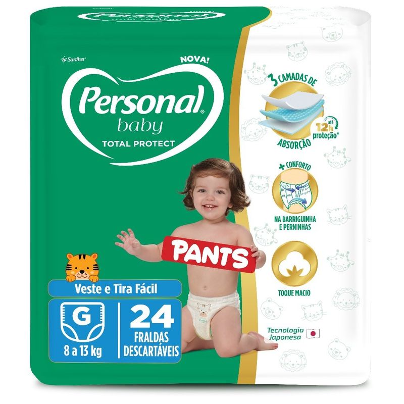 fralda descartável personal baby protect pant tamanho g 24 unidades