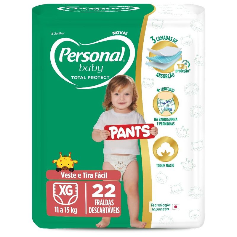 fralda descartável personal baby protect pant tamanho xg 22 unidades