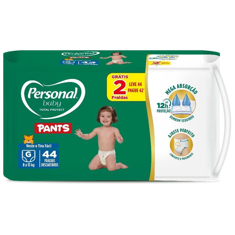 fralda descartável personal baby protect pant tamanho g 44 unidades