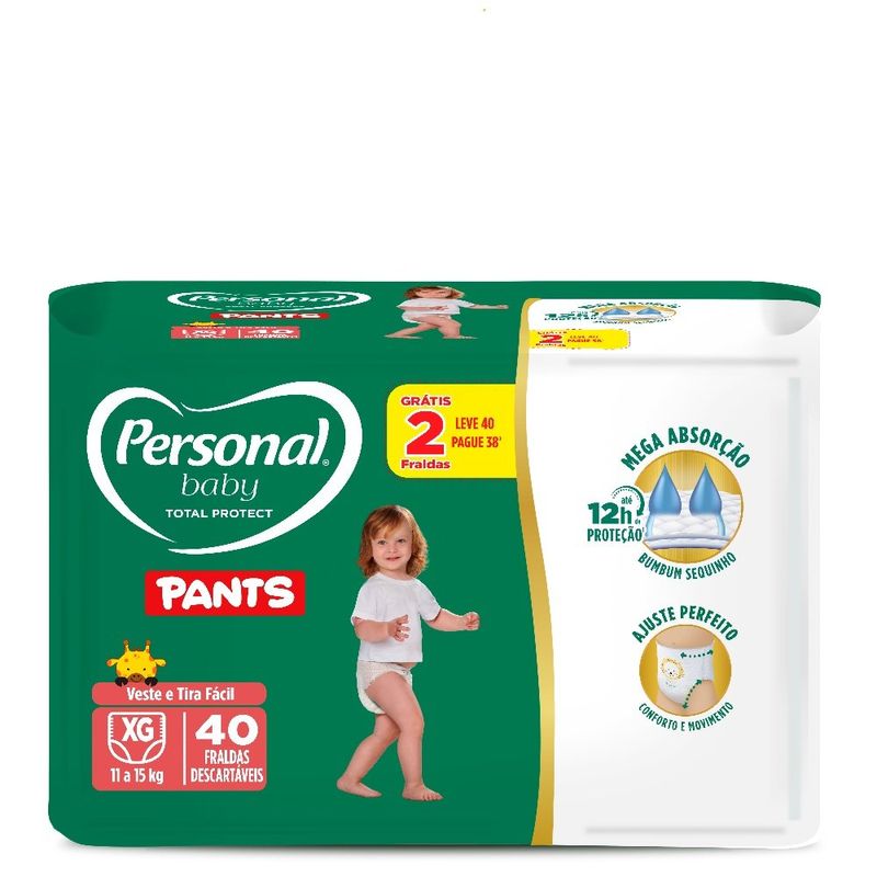 fralda descartável personal baby protect pant tamanho xg 40 unidades