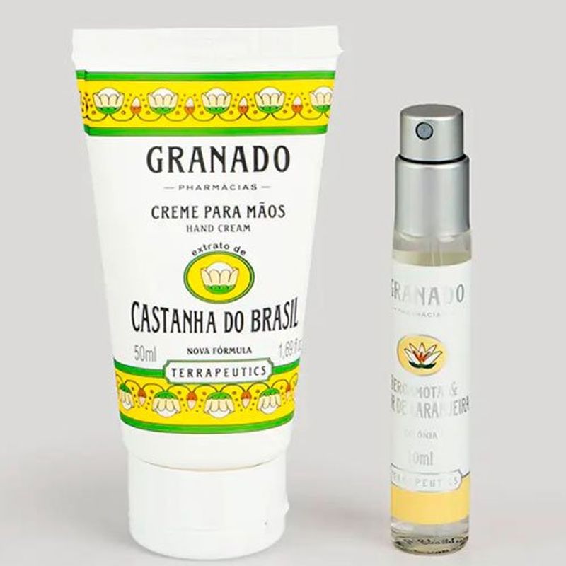 kit duo suavidade gramado creme de mãos castanha do brasil 50ml e colônia bergamota e flor de laranjeira 10ml