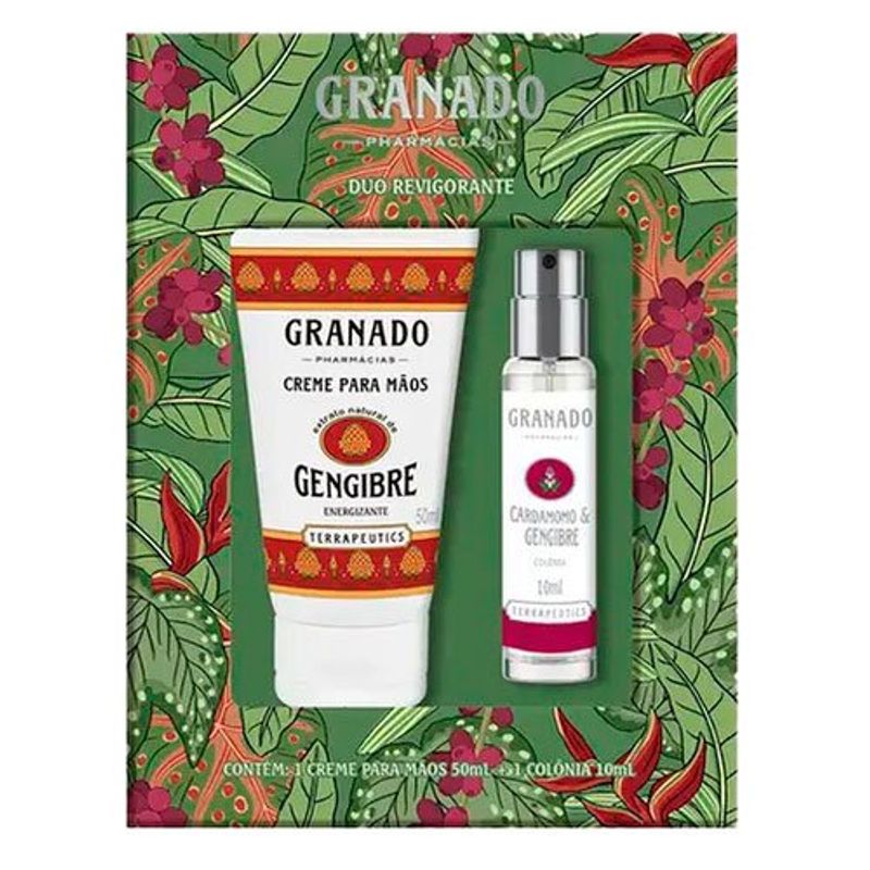 kit duo revigorante granado creme de mãos gengibre 50ml e colônia cardamomo e gengibre 10ml