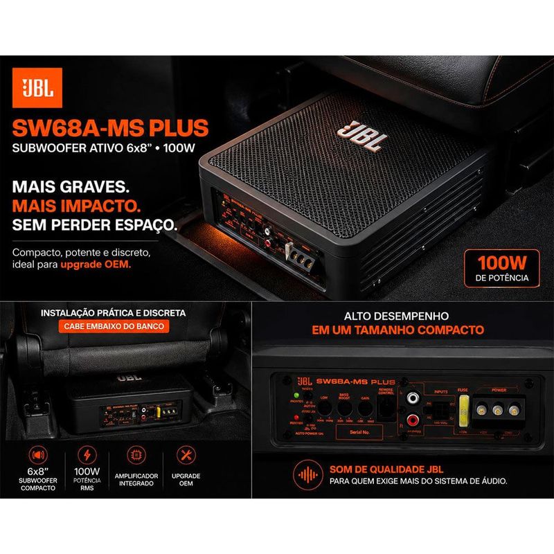 subwoofer ativo jbl sw80a-ms plus 8" 200w rms slim (mp)