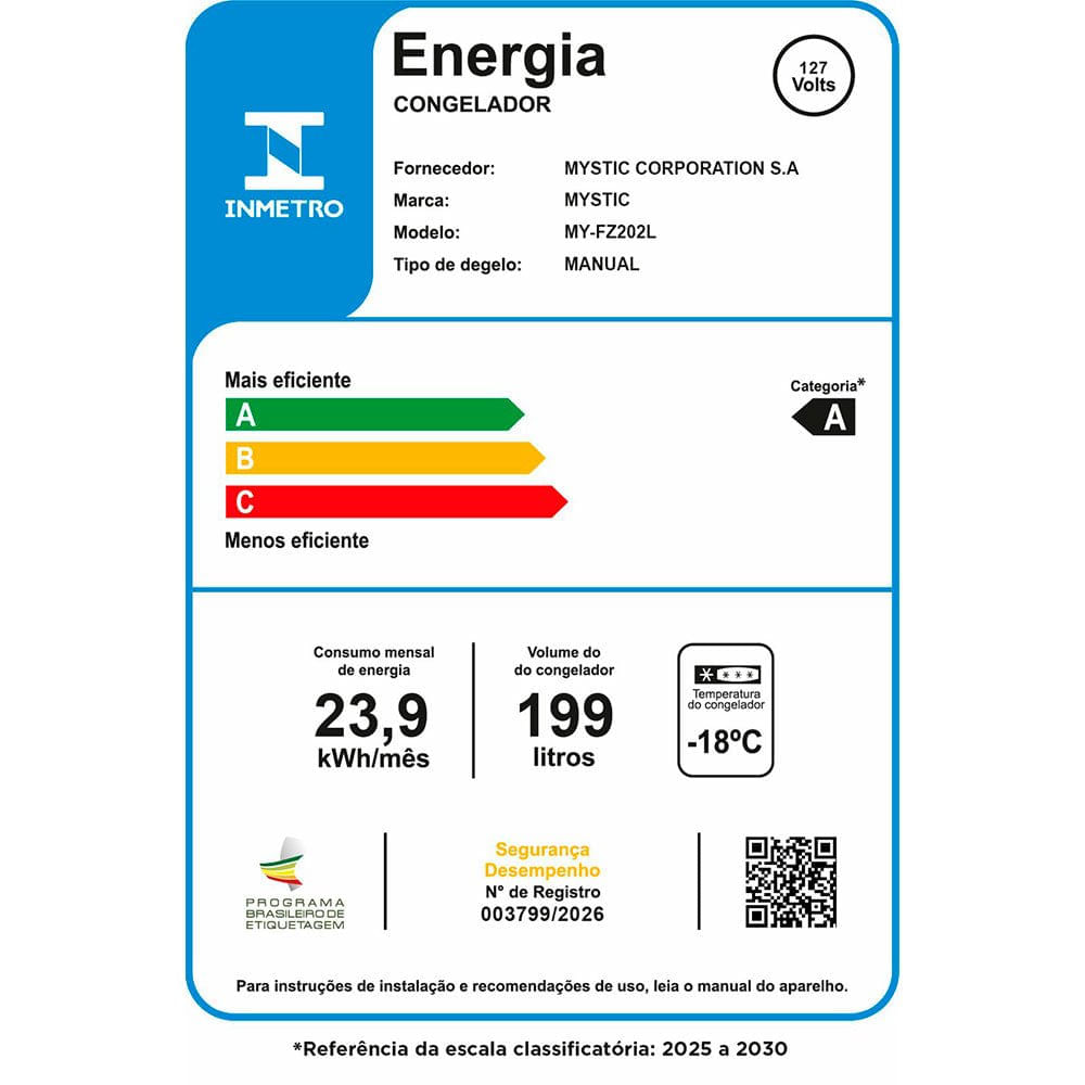 Freezer Horizontal Mystic 199 Litros MY-FZ202L (MP)