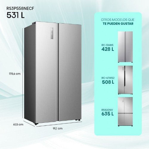Geladeira Hisense Side by Side 531L Inox RS3P558NECF1 (ID)